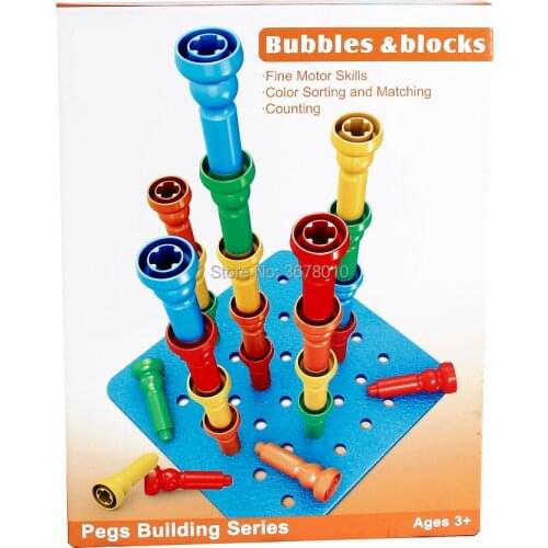 Bubbles & blocks Pegs and Pegboard building set with 25 Stackers Crepe Rubber Pegboard Educational construction set for kids