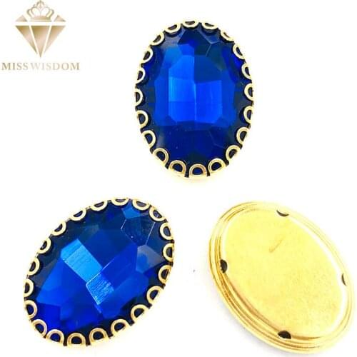 Royal blue oval glass crystal sew on rhinestones gold bottom lacy shape claws 6X8/8X10/10X14/13x18mm Diy clothing accessories