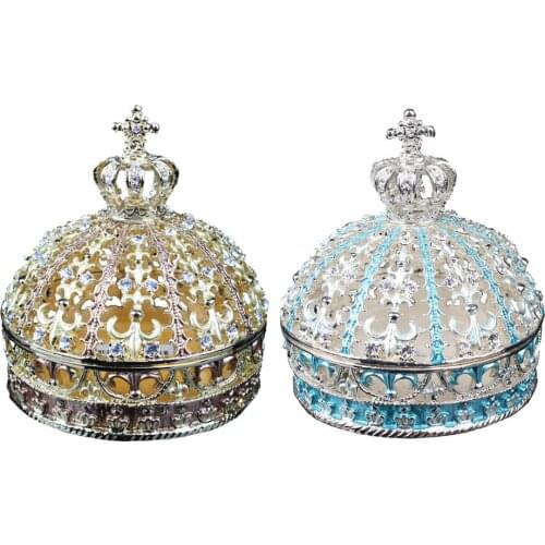 Crystal Bejeweled Crown Trinket Jewelry Box Treasured Box Ring Holder