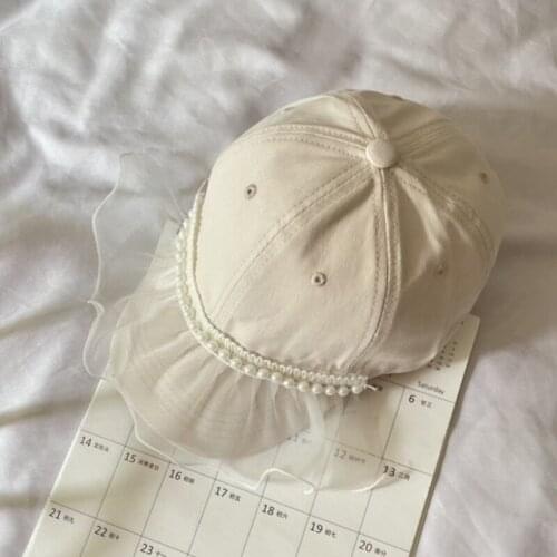 Summer Baby Girls Sunscreen Mesh Decoration Hat Fairy Cap Childrens Pearl Lace Macarone Cap