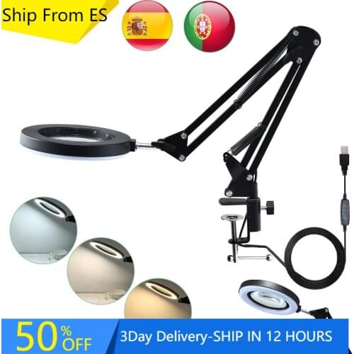 Ship From ES RU Magnifier USB 3 Colors LED Magnifying Glass for Soldering Iron Repair/Table Lamp/Skincare Beauty Tool Desk Light