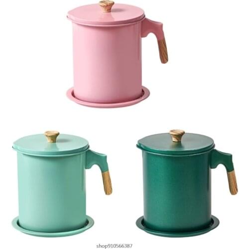 Oil Strainer Pot 1.4L Stainless Steel Oil Storage Can Container Grease Keeper with Fine Mesh Strainer Dust-proof Lid wholesales