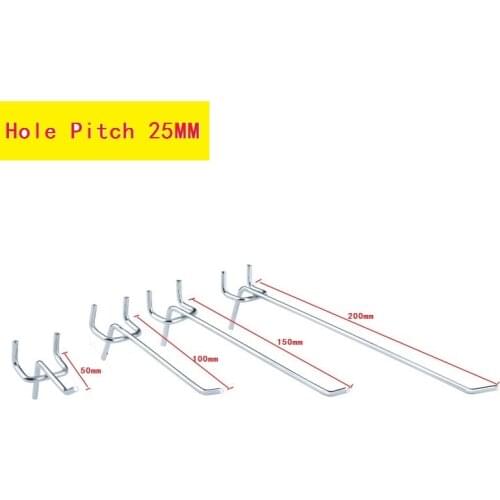 50/100/150/200MM Length Metal Chrome-plated Pegboard Hooks Store Shelf Hanger 25mm Hole Pitch Display Hooks Supermarket Hooks