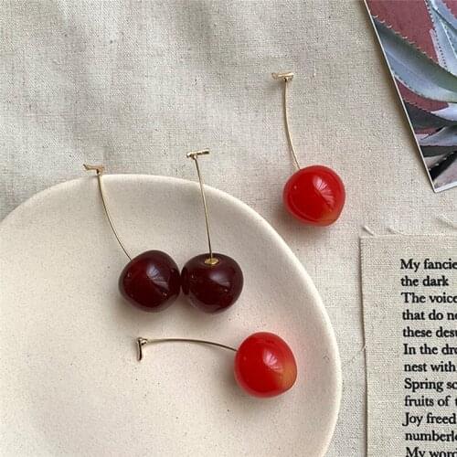 Fashion Red Cherry Earrings Sweet Fruit Fresh Cherry Eardrop For Women Gold Color Earrings For Women Girl Student Gift