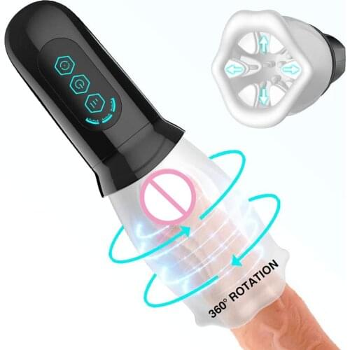 Rotating Cup Male Masturbator Sex Trainer Vibrator Real Vagina Sex Toys For Men Automatic Adult Delay Climax Glans Stimulato