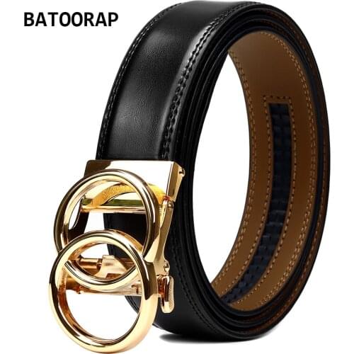 BATOORAP Men Belt Genuine Leather Luxury High Quality Simple Circle Buckle Fashion Black Cowhide Male Trouser Belt Strap WLE28