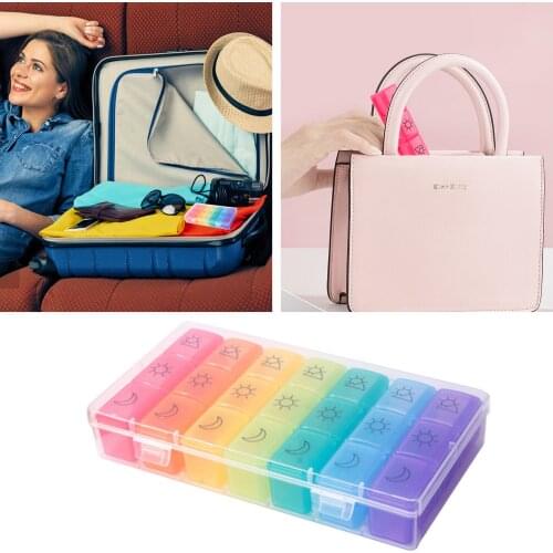 Weekly Pills Organizer 3-Times-A-Day 7 Day Pills Storage Box Portable Travel Moisture-Proof Pills Case Medication Reminder