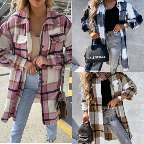Nowsaa Autumn Plaid Coat Women Jacket Elegant Long Sleeve Female 2021 Casual Loose Spring Winter Women Jackets Streetwear Y2K