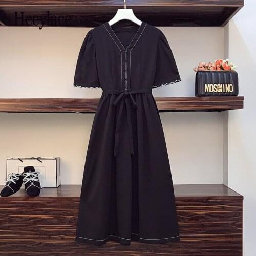 Plus Size Women Vintage Embroidery Dresses Summer 2021 Fashion V-neck Short Sleeve Loose Ladies Elegant A-Line Long Dress 5XL