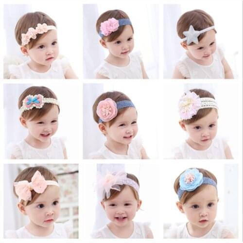 Variety of baby Korean lace flower hair band cute baby sweet elastic elastic tiara newborn baby princess bow hair band