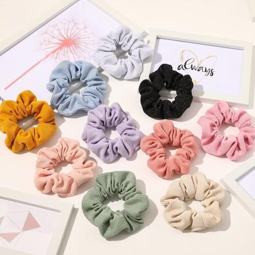 10pcs/pack Wholesale Women Hair Scrunchies Pack Solid Bright Color Knitted Hair Rope Candy Color Hair Schrunchy Set