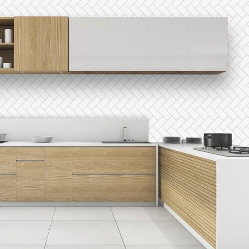 Herringbone Tile Wall Sticker Kitchen Decoration White Classic Self Adhesive Living Room