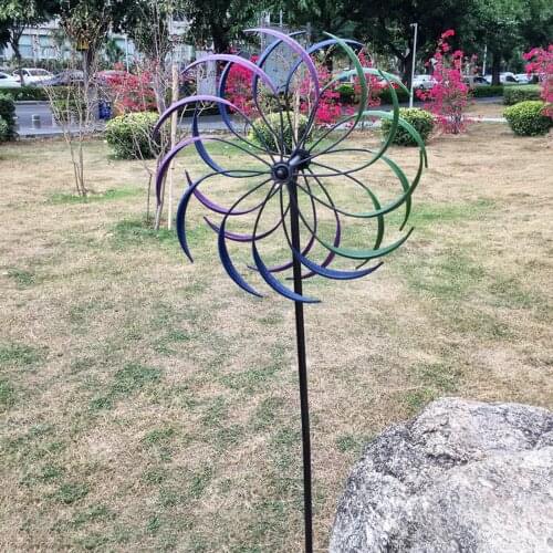 Iron Artist Wind Spinner Dual-Layer Blade Easy Spinning Wind Spinner Sculpture with Vertical Metal 3-Section Stake