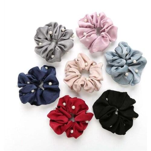Women Pearl Elastic Rubber Bands Headwear Headband Girls Scrunchies Solid Silk Hair Tie Rope Ring Hair Accessories