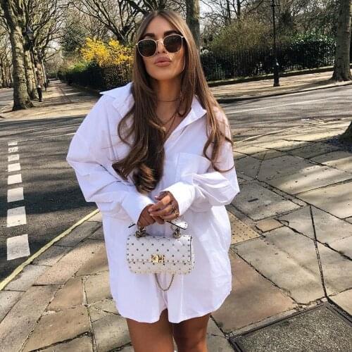 Women Button Down Lapel Shirts Fashion Classic Striped Print/Solid Color Long Sleeve Loose Tops With Pocket 2021 Streetwear