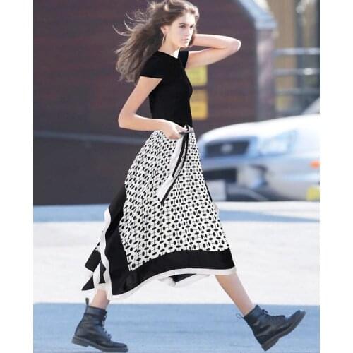 New Patchwork Women Print Dress Elegant O-Neck Short Sleeve Casual Dresses D4523