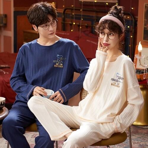 Winter Couple Pajamas Womens Kawaii Long Sleeve Cartoon Bear Sleepwear O-neck Cotton Homewear Plus Size Leisure Men Pajamas Set