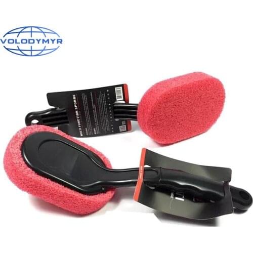 Car Wheel Brush Tire Cleaner with Red Sponge and Black Handle 1pcs Washing Tools for Auto Wash Motorcycle Carclean Cleaning