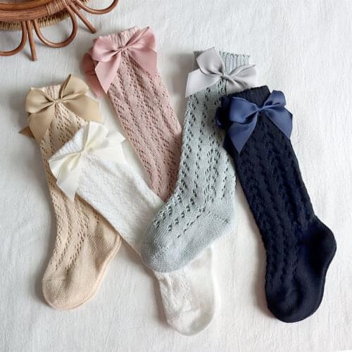 15pairs/lot Baby Girl Kids Socks Winter Spring Cotton Newborn Baby Pantyhose Infant Toddler Knee High Bows Baby Mesh Lace Socks
