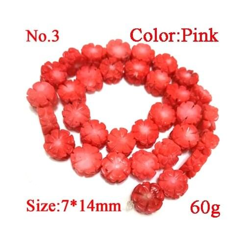 16 inches Pink Flat Flower Style Hand Made Carved Natural Coral Beads Loose Strand for Necklace