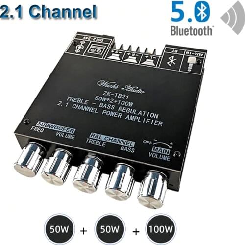 2*50W+100W Power Subwoofer Amplifier Board Bluetooth 5.0 TPA3116D2 2.1 Channel TPA3116 Audio Stereo Equalizer AUX Class D Amp