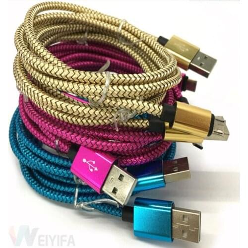 200pcs/lot 1M 2M High Speed Metal alloy Head braided Data Cable Micro Usb Cable Line For Samsung galaxy s7 s6 s3 s4 htc lg