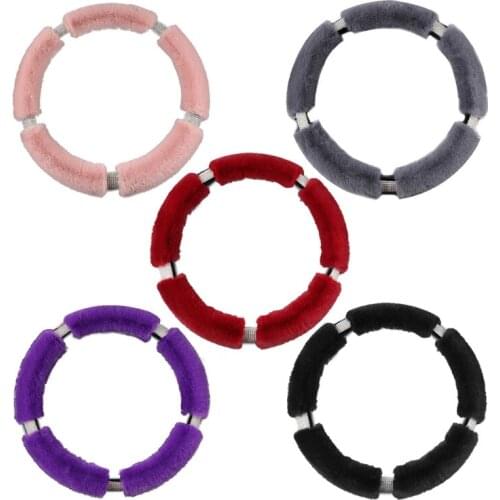 2021 New Fluffy Steering Wheel Cover with Rhinestones Diamond Fur Furry Steering Cover