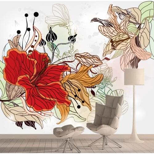Custom Any Size 3d Wallpapers Red Floral Pattern Mural for Living Room Walls Paper Home Decor TV Sofa Bedroom Background Rolls