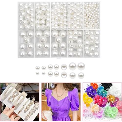 470PCS Round Pearl Beads White for DIY Bracelet Earrings Jewelry Decorating