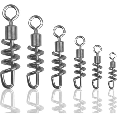 50pcs Corkscrew Swivel Fishing Swivel Snap Lure Line Connector Black Stainless Steel Fishing Swivels 8# 6# 4# 2# 1/0 2/0