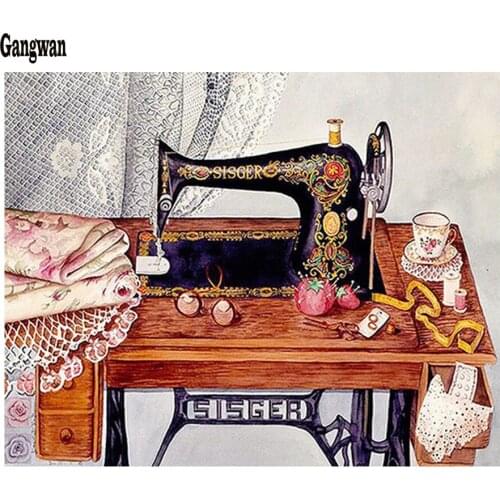 5D Diamond Painting Sewing Machine Scenery Cross Stitch DIY Diamond Embroidery mosaic Retro rhinestones picture Home Decoration
