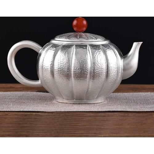 999 Silver Teapot Handmade Petal Hammer Teapot Home Kung Fu Tea Set Decoration