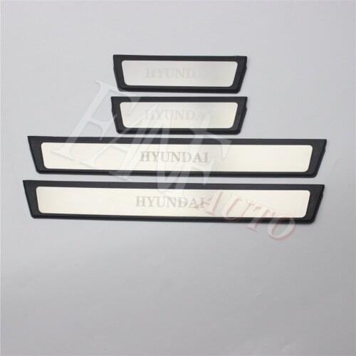 Car Styling Stainless Steel Led Door Sill Scuff Plate Guard Protector Trim For Hyundai Kona 2017-2020 Kauai