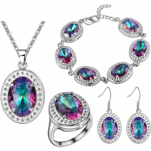 Bracelet Pendant necklace Earrings ring Thick jewelry set of new fashion color treasure set foreign trade jewelry