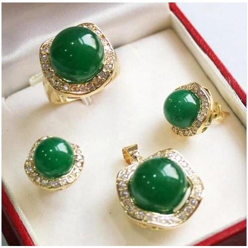 Fine jewelry free shipping Beautiful lucky red green stone shell pearl pendant earrings ring set with box