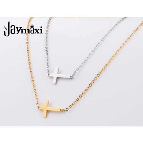 Jaymaxi Stainless Steel Cross Necklace European And American Fashion Women Clavicle Necklace 45cm Chain 5Pieces/lot