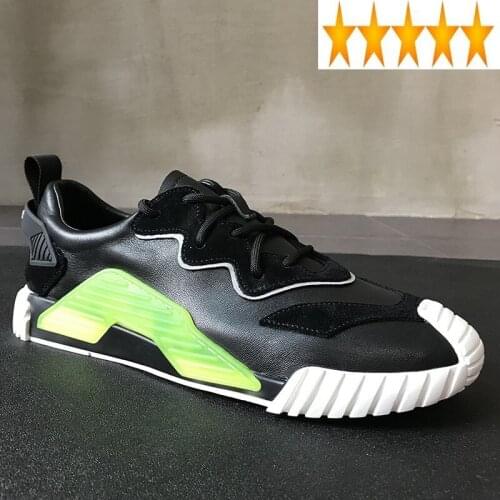 Mens Trainers Tenis Sneakers Autumn Designer Lace Up Colorblock Walking Casual Genuine Leather Shoes Spring Male Footwear