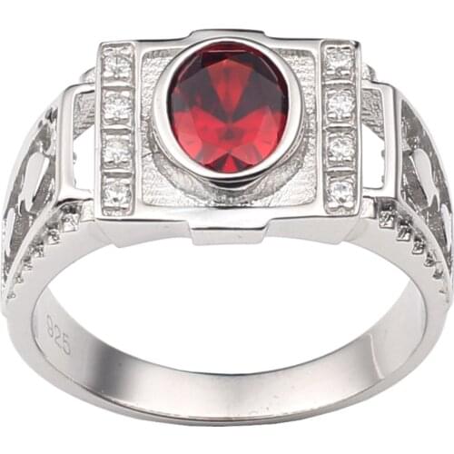 Men Silver 925 Ring Sterling Metal 7x9mm Oval Cubic Zirconia CZ Jewelry Customization Drop shipping R127W