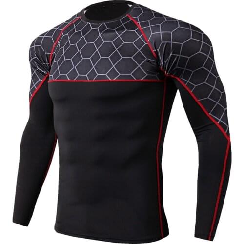 Gyms Compression Men T Shirt Fitness Printed Long Sleeve Mens T Shirts Bodybuilding Quick Dry Man T Shirts Dropshipping