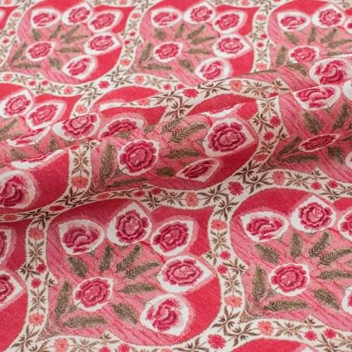 Pink roses print ramie linen fabric for shirt dresses tissus au mètre telas por metro tissu ткань для шитья sewing tela vestido