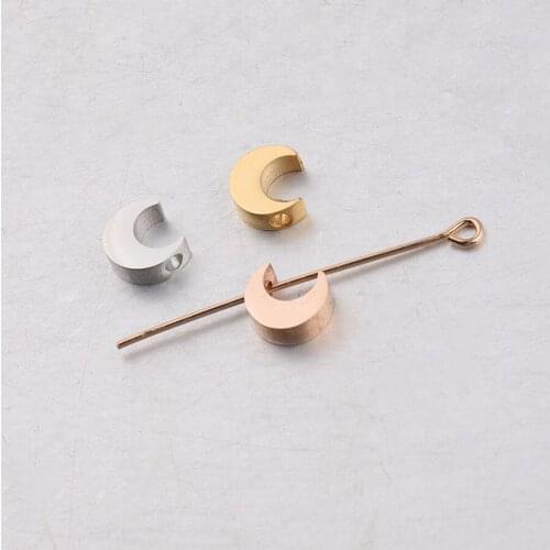 100% Stainless Steel Half Moon Bead Charm For Jewelry Making 1.8mm Hole Mirror Polished Wholesale 30pcs