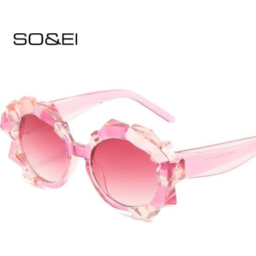 SO&EI Fashion Unique Irregular Round Sunglasses Woman Vintage Rhinestone Eyewear Shades UV400 Trending Men Colorful Sun Glasses