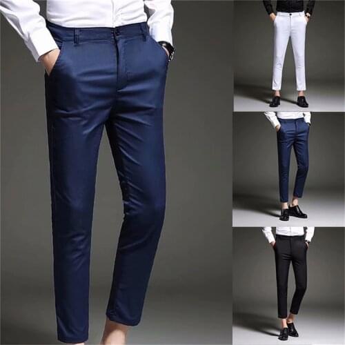 2021 Mens Slim Fit Business Dress Pants For Men Suit Pants Ankle Length Men Summer Formal Suit Trousers