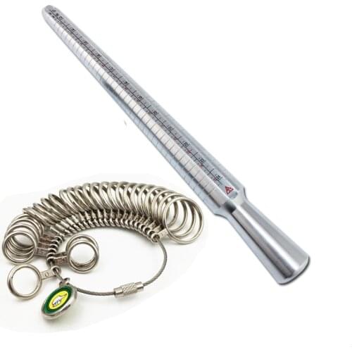 Metal Ring Sizer Set Measuring Ring with Rings Mandrel Sizer Finger Sizing Measuring Stick Ring Jewelry Tools Set rubber hammer
