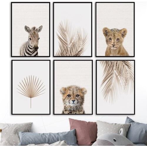 Zebra Lion Tropical Plant Banana Canvas Painting Wall Art Nordic Posters and Prints Wall Pictures for Living Children Room Decor