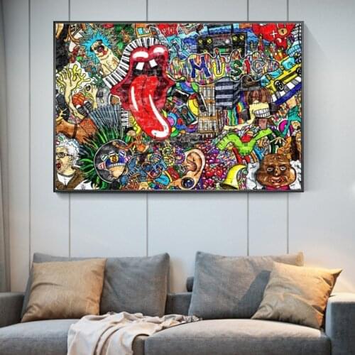 Modern Street Art Music Graffiti Wall Art Paintings Print on Canvas Abstract Tongue Posters and Prints Wall Pictures Home Decor
