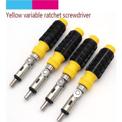 1pcs 6.35mm Screwdriver Multi-functional Ratchet Portable Wrench 1/4 Yellow Handle Hexagonal Screw Driver 180 Degree Switch
