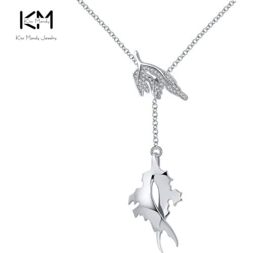 KISS MANDY Trendy Women Necklace Leaves Long Necklaces & Pendants Sweater Necklace Copper Jewelry Party Christmas Gifts ON168