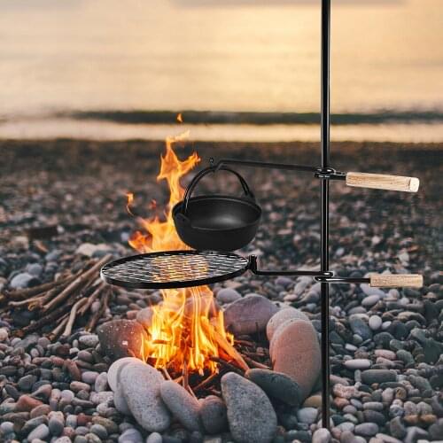 Outdoor Barbecue Rack Camping Barbecue Grill Picnic Household BBQ Bonfire Iron Round Barbecue Plate Shelf Portable Folding Grill