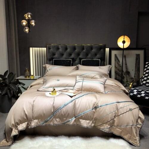 Luxury 1000TC Egyptian Cotton Gold Embroidery Duvet Cover Flat /Fitted Sheet Pillowcase 4pcs Parure De Lit